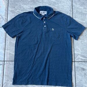 An Original Penguin, Navy Blue Spotted Short Sleeve Polo Logo 100% Cotton M